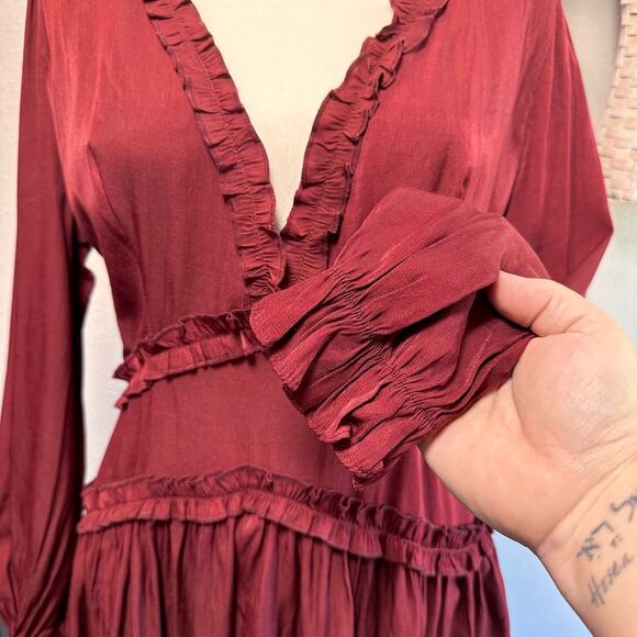 Vestique Womens Large Merlot Sweet & Stunning Babydoll Mini Dress Ruffle Layered - Picture 4 of 9